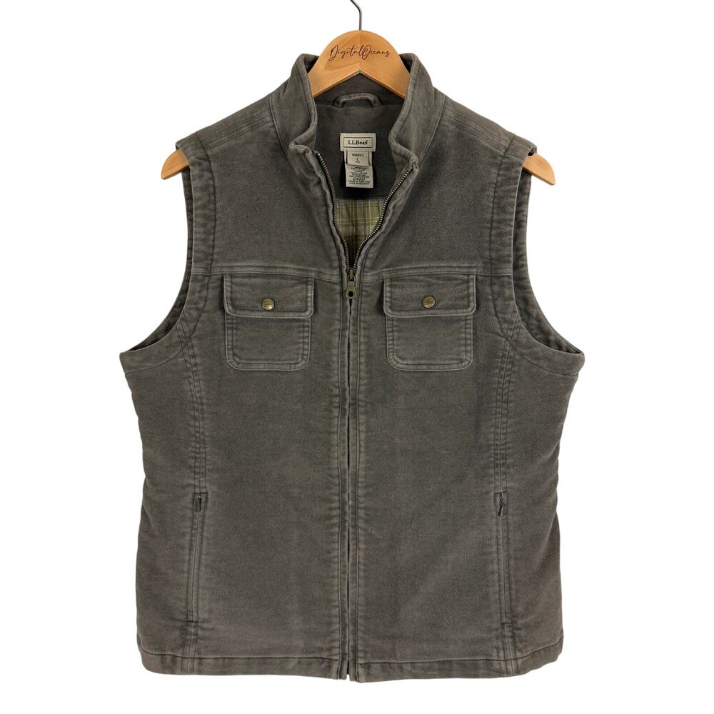 Vintage LL Bean Flannel Lined Workwear Vest L Chore Shacket Barn Utility Outdoor